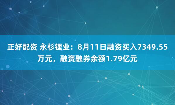 正好配资 永杉锂业：8月11日融资买入7349.55万元，融资融券余额1.79亿元